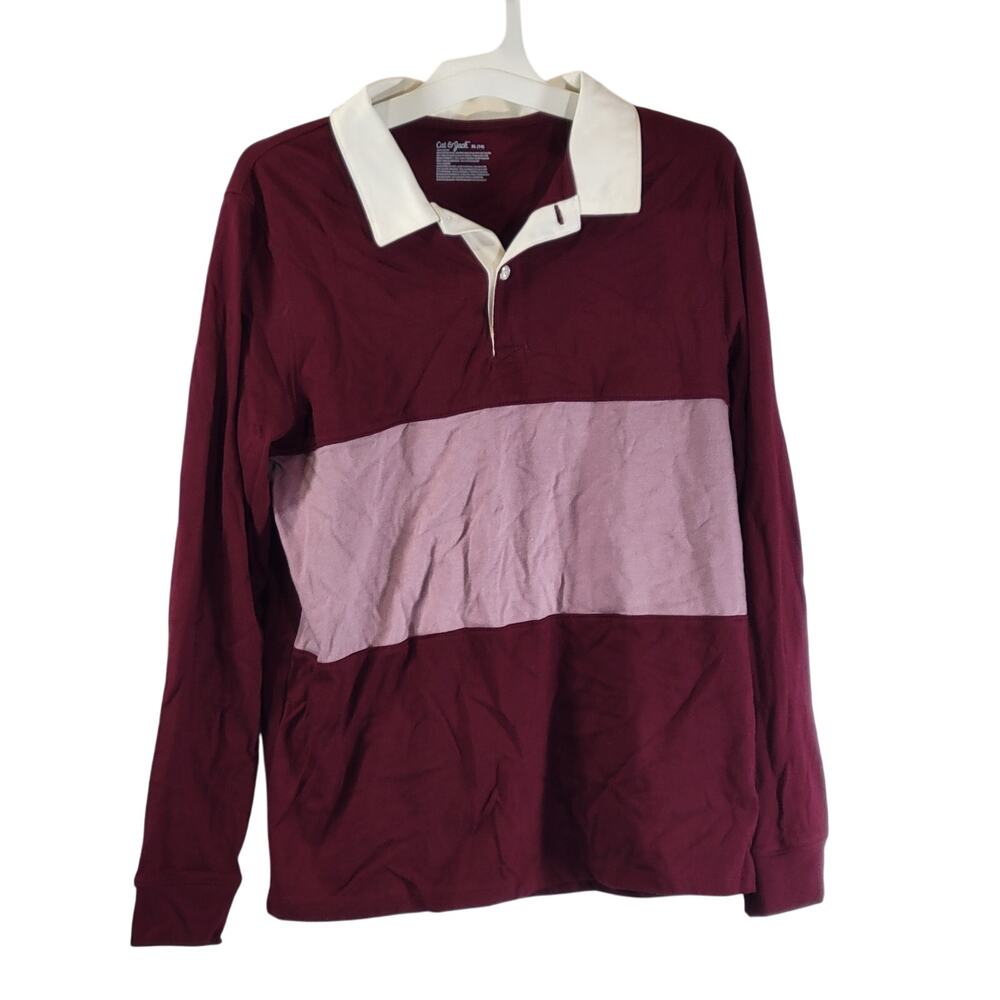 Cat & Jack Boys Polo Shirt, Maroon w Stripe, Size L (10/12), NWT